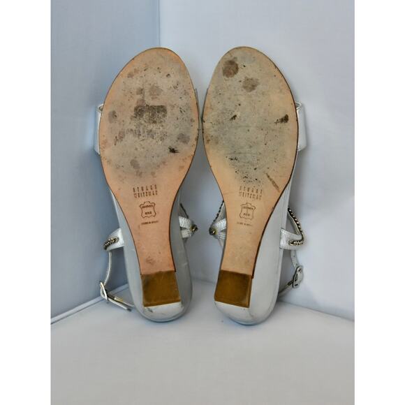 Stuart Weitzman Silver Metallic & Chain Designer Low Heel Wedge Sandal Size 6.5 - Picture 6 of 8